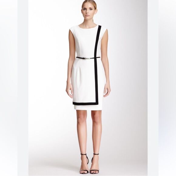 Take 50% OFF- Calvin Klein White&Black Midi Dress Sleeveless Crew Neck, Sz-6 - Picture 1 of 11